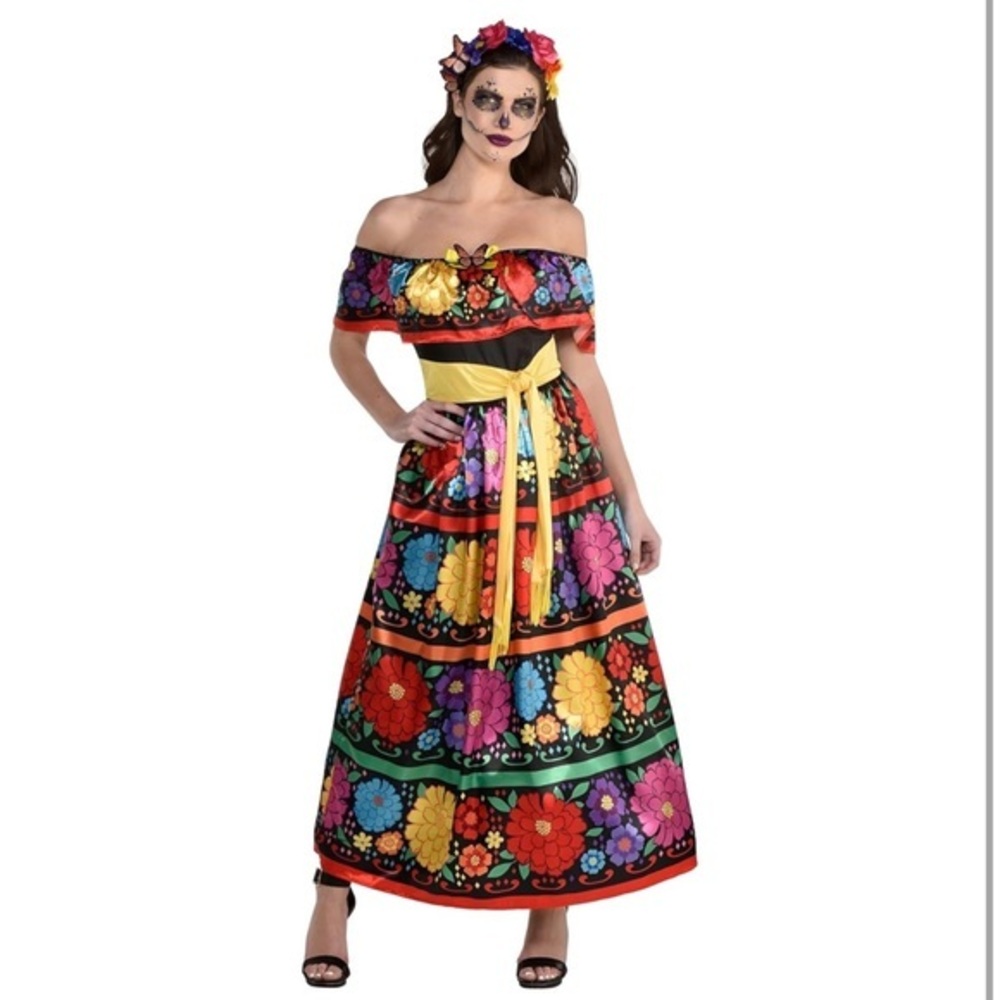 SUGAR SKULL BEAUTY Multicolor Halloween festive Dress & Headband Set-various
